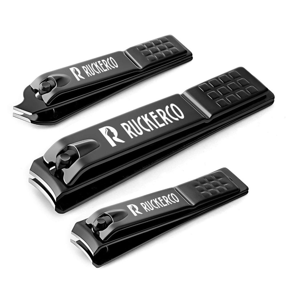 Nail clippers set black matte stainless steel 3pcs